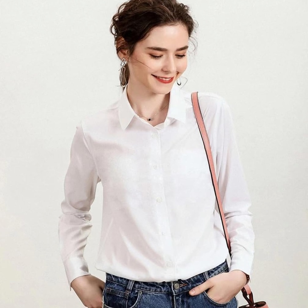 Beninos Women's Formal Work Wear White Simple Shirt
